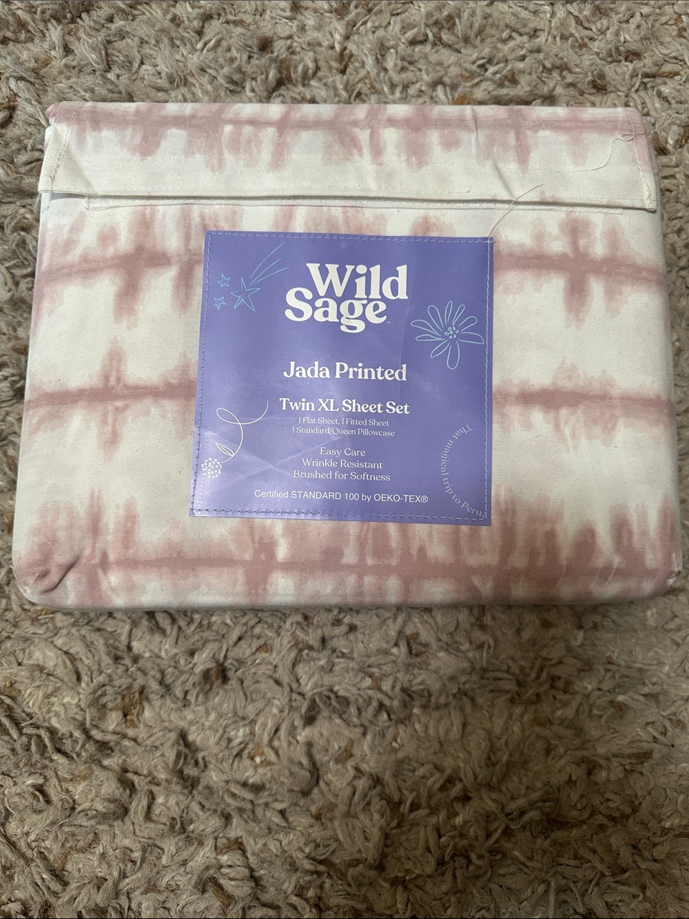 Wild Sage Jada Printed Twin XL Sheet Set in Dusty Pink and White